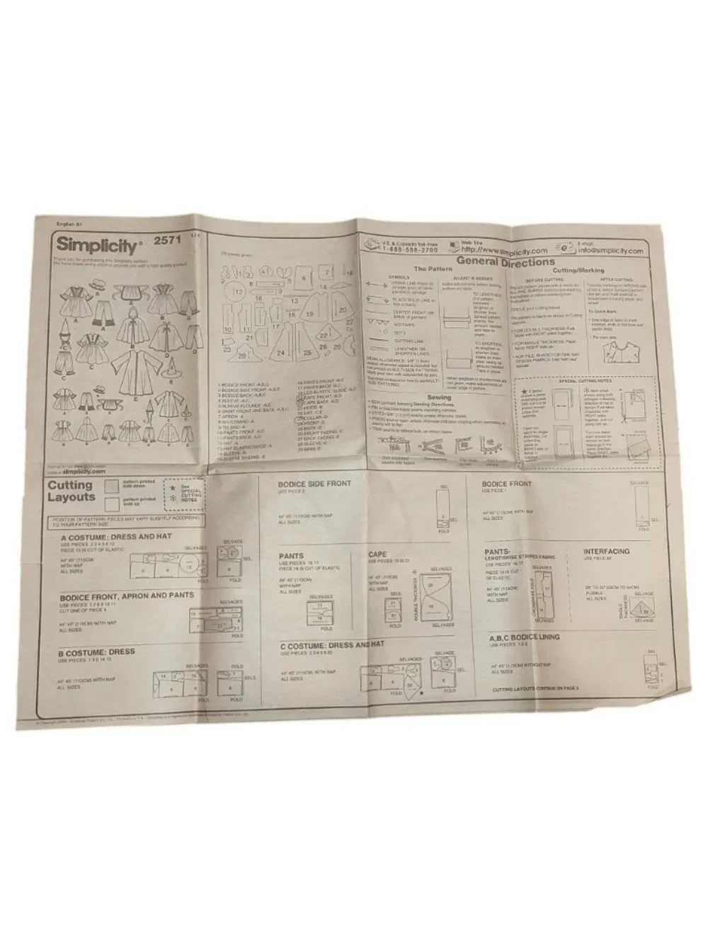 Simplicity Sewing Pattern Bo Peep/Red Riding Hood/Dracula/Witch/Clown Sz 1/2-4